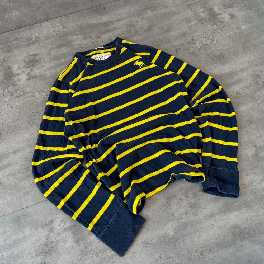 Vintage VTG Y2K 2000's 00's Abercrombie & Fitch Navy Yellow Striped Long Sleeve